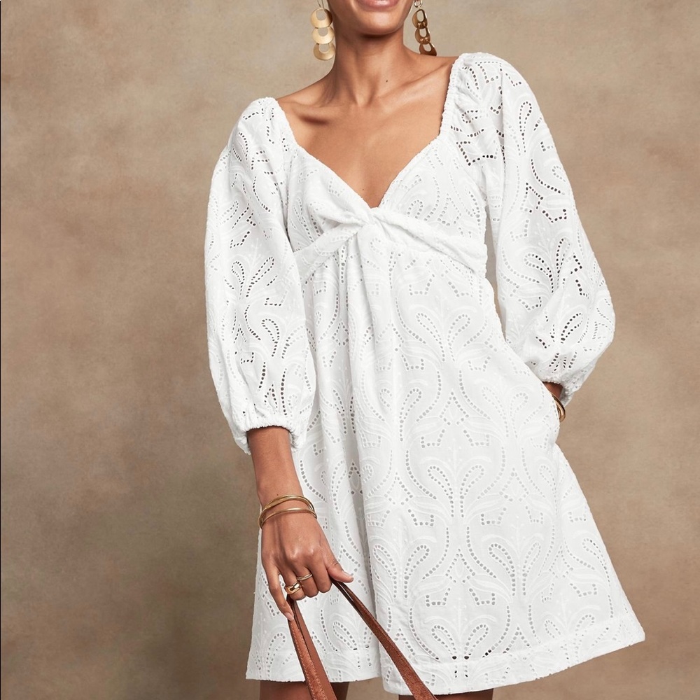 Banana Republic Eyelet Twist Dress in White - NEW